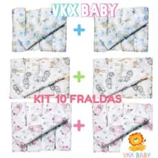Kit 10 Fraldas de Pano Bebê 60cm x 60cm - 100% Algodão - Minasrey