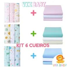 Kit 6 Cueiros Bebê Flanelado Estampado e Liso 80cm X 50cm - 100% Algodão