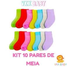 Kit 10 Pares de Meia para Bebê de 0 a 6 Meses Lisa