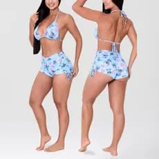 Conjunto Stitch Short Bíquini Com Bojo Sunkini Curtininha Piscina com Ajustes nas Laterais Amarrar Forrado Moda Praia