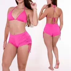 Conjunto Short Sunkini Bíquini Com Bojo Piscina com Ajustes nas Laterais Amarrar Forrado Moda Praia