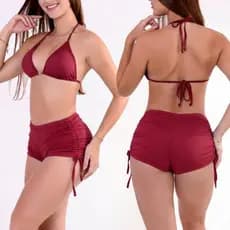 Conjunto Bíquini Com Bojo Sunkini Piscina Short com Ajustes nas Laterais Amarrar Forrado Moda Praia FORRADO,
