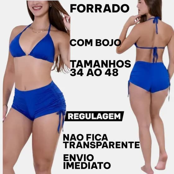 Biquíni Cortininha com Bojo, e  shortinho Sem Transparência com regulagem lateral