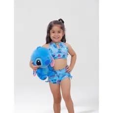 Conjunto Biquini Infantil Stitch Com Short Proteção Uv 50+ Praia Piscina 2 Peças 2 ao 14 anos forrado  0 transparemcia