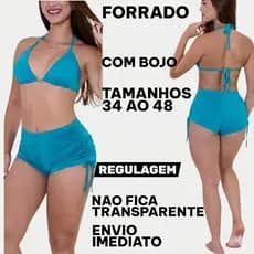 Conjunto Bíquini Com Bojo   Short com Ajustes nas Laterais Amarrar Forrado Moda Praia