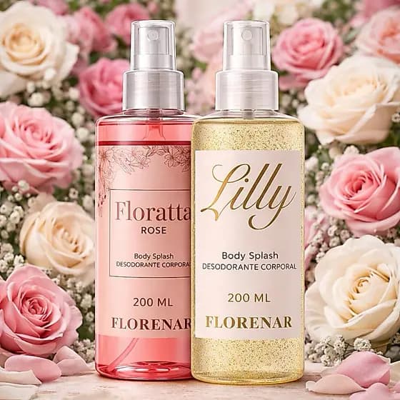 Body Splash Lily + Body Splash Rose 200ml Cada com gliter
