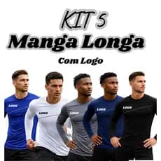 KIT 5 Camisetas Manga Longa Dryfit Esportiva Treino Academia Poliester UV