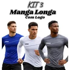 KIT 3 Camisetas Manga Longa Esportiva Fitness Treino Academia Cardio Poliester UV