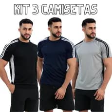 KIT 3 Camisetas Masculina Dryfit Treino Academia Esportiva Corrida Cardio CrossFit Poliester