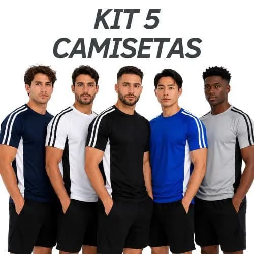 KIT 5 Camisetas Esportiva Dry Fit Slim Fitness Treino Academia Poliester Exercicio Corrida
