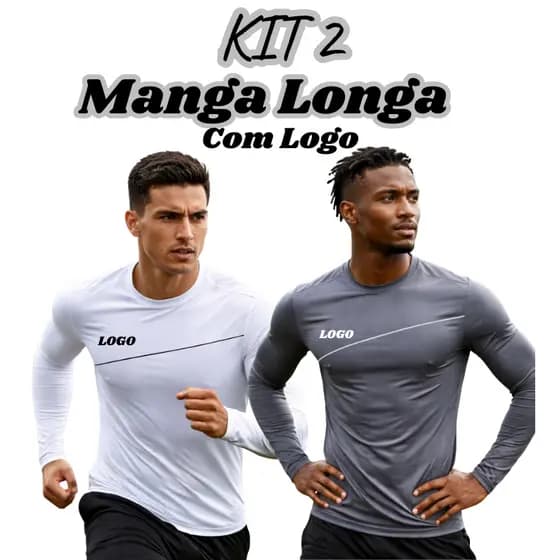 KIT 2 Camiseta Blusas Manga Longa Dry Fit Esportiva Treino Academia Slim Fitness