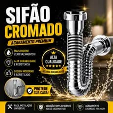 Sifão Cromado Flexível Universal Premium Para Lavatório Pia Banheiro e Cozinha