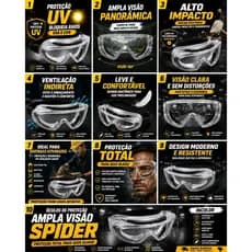Óculos de Segurança Spider Incolor EPI Proteção UV Ventilação Indireta