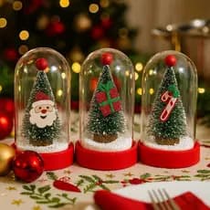 Luminaria Cúpula De Mesa Enfeite Arvore De Natal Papai Noel Luz LED Colorida + 1 Sacola De Feliz Natal