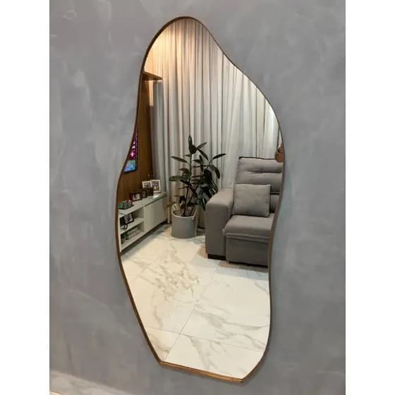 Espelho Orgânico Corpo Inteiro Decorativo Lapidado em Couro  60x110cm