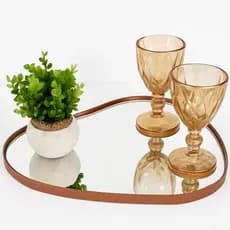 Bandeja Espelhada Orgânica Decorativa 30x40cm com Acabamento em Couro, Jóias, Maquiagem, Perfumes, Multiuso, Luxo