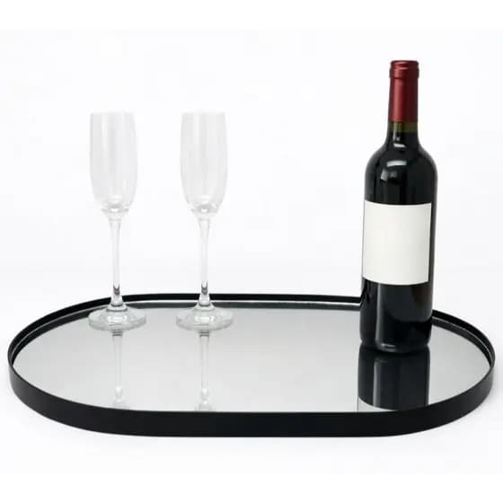 Bandeja Decorativa Orgânica Espelhada Multiuso 31x50cm Acabamento em Couro, Lavabo, Decoração, Maquiagem, Jóias, Luxo