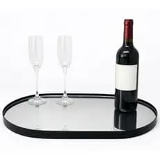 Bandeja Decorativa Orgânica Espelhada Multiuso 31x50cm Acabamento em Couro, Lavabo, Decoração, Maquiagem, Jóias, Luxo