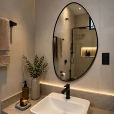 Espelho de Parede Decorativo Oval 60x100cm Acabamento em Couro, Para Banheiro, Sala, Lavabo, Quarto