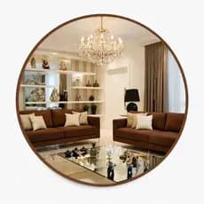 Espelho Redondo Adnet Decorativo Sem Alça 70x70cm Acabamento em Couro Caramelo e Preto, Várias Medidas, banheiro, Sala