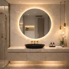 Espelho Redondo Grande 90x90cm Lapidado com Led Fonte 12V,  Para Banheiro, Lavabo, Sala, Penteadeira, Decoração, luxo