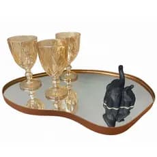 Bandeja Espelhada Decorativa Grande em Couro Vários Modelos Lavabo Organizador Bebidas Escritório
