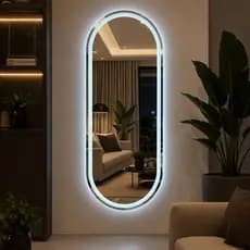 Espelho Decorativo Oval Jateado Vários Tamanhos Com 3 TONS DE LED e Botão Touch