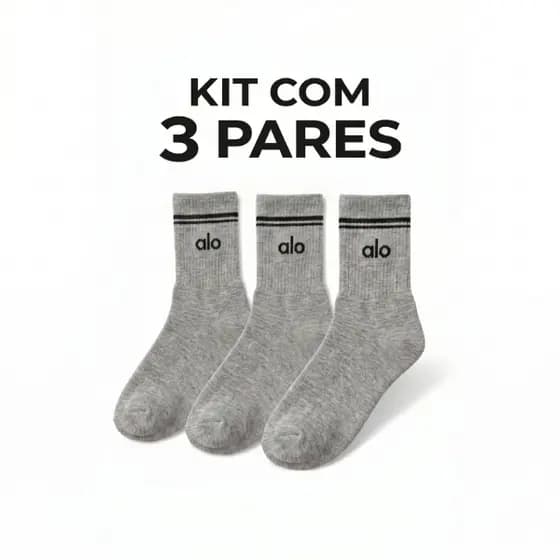 Kit 3 Pares de Meias Cinza Para Academia Fitness Algodão Premium Unissex