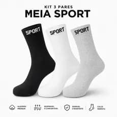 Kit 3 Meias Sport Algodão Unissex