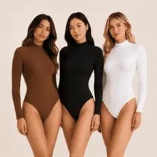 Kit 3 Body Feminino Manga Longa Gola Alta Elegante Casual Trabalho Ajuste Perfeito