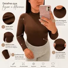 Body Feminino Gola Alta Segunda Pele Liso Básico Elegante Inverno