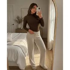 Body Feminino Gola Alta Manga Longa Preto Branco Marrom Elegante