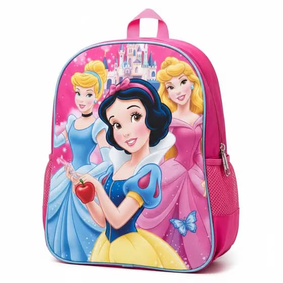 Mochila Princesas Rosa: Bela, Branca e Cinderela!