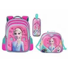 Kit Mochila Escolar Infantil Frozen Elsa Rosa – Mochila + Lancheira + Estojo