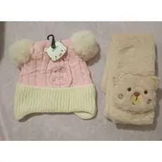 kit Touca Com Cachecol Infantil de Trico com pompom Duplo inverno Menina Bebê Acompanha Cachecol fofinho