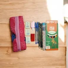 Kit Estojo escolar Infantil+ Kit Material escolar completo Lápis caneta borracha Apontador marca texto divertido estojo
