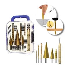 Kit 7 Brocas Escalonada Aço Rapido Titanio Tamanho 4 A 32mm Corte com Marcador Com Estojo Organizador 7 Peças