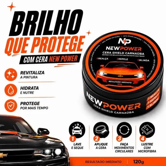 Cera Espelhamento Brilho Intenso Com Carnauba Remove Riscos Repele Água Proteção Sol New Power