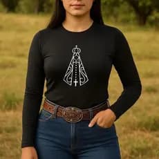 Camisa Uv Feminina Manga Longa Nossa Senhora Aparecida Country