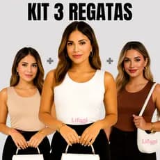 Kit 3 Regata Feminina Blusinha Básica Com Forro Duplo Suplex Regatinha Estilosa Elegante Verão