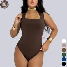 Body Feminino Decote Quadrado Alças Grossas Collant Casual Elegante