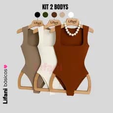Kit 2 Body Feminino Decote Quadrado com Forro Alças Grossas Básico Casual Elegante