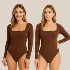 Kit 2 Body Feminino Decote Quadrado Manga Longa Suplex Justo e Confortável