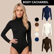 Body Manga Longa Cacharrel Feminino Casual Forro Duplo Gola Alta Frio Collant Segunda Pele  Elegante