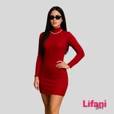 Vestido Feminino Manga Longa Gola Alta Inverno Tubinho Canelado Básico Tendência