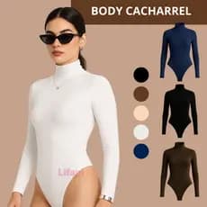 Body Cacharrel Feminino Manga Longa Segunda Pele Inverno Forro Duplo Suplex Gola Alta Tendencia