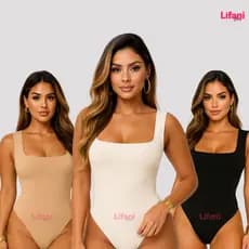 Kit 3 Body Feminino Collant Decote Quadrado Suplex Alça Larga Com Forro Tendência