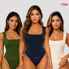 Kit 3 Body Feminino Decote Quadrado Collant Alça Larga Com Forro Suplex Moda Blogueira Verão