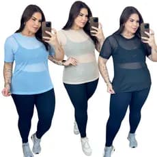 Kit 3 Blusas de Tule Plus Size Academia Treino Feminina