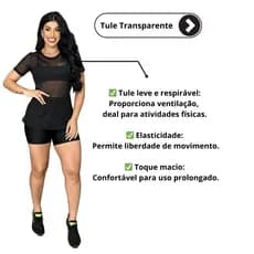 Blusa de Tule Fitness Academia Treino Transparente Feminina